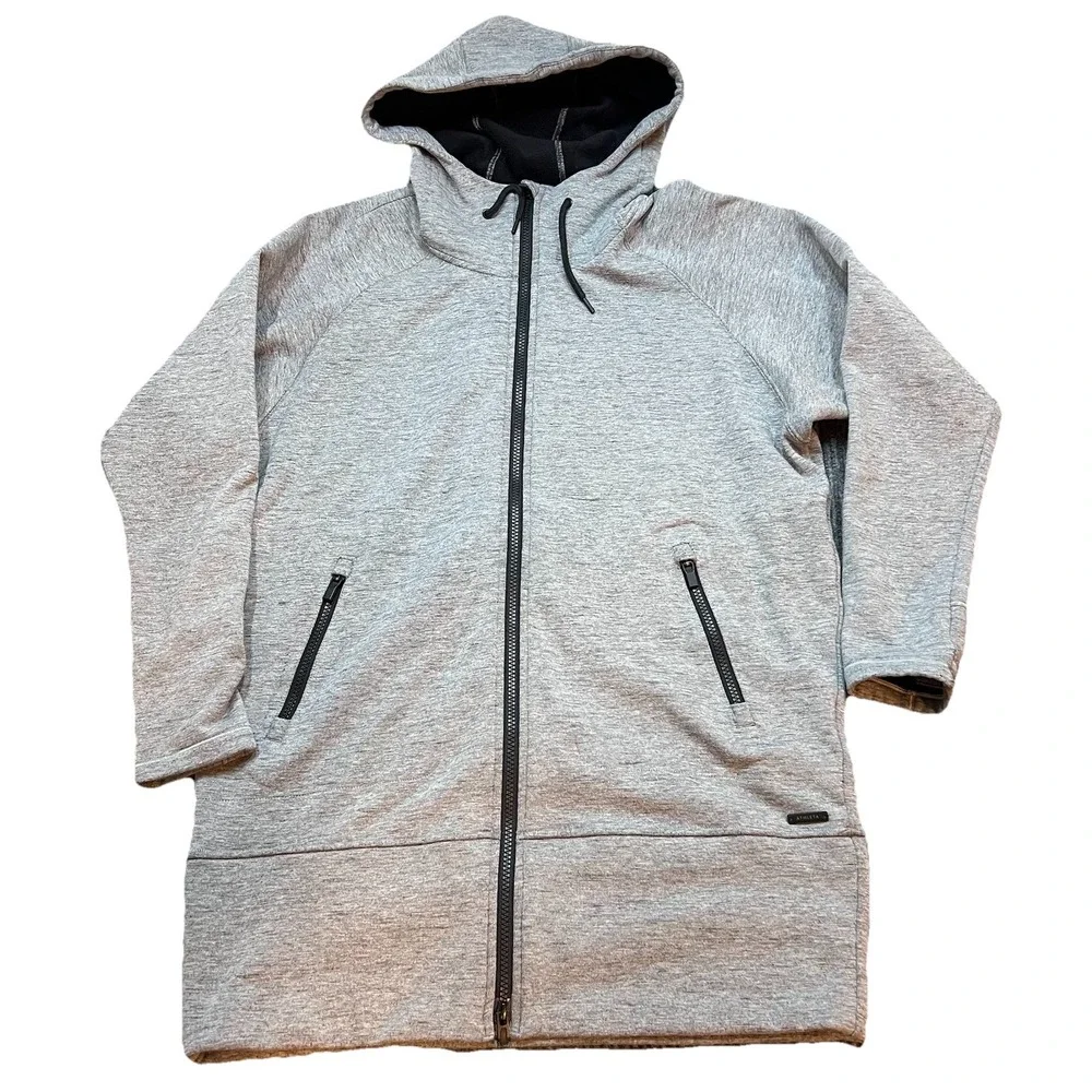Athleta Jacket Womens Small CYA Stronger Hoodie Full Zip Long Line Grey Stretch - Picture 1 of 12